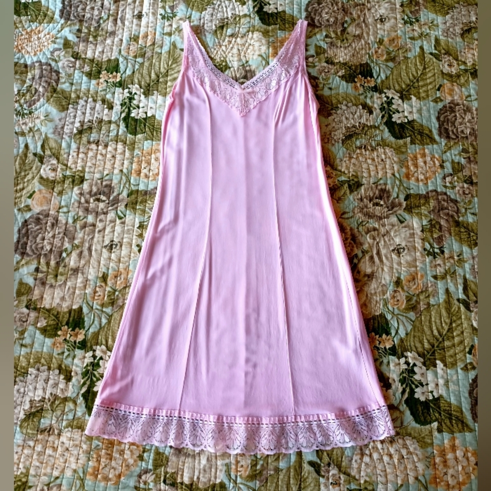 Vintage 80s Slip Dress With Lace Trim, Size S - Picture 2 of 12